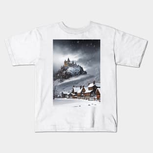 Graphic of a Winter Village in Barovia Kids T-Shirt